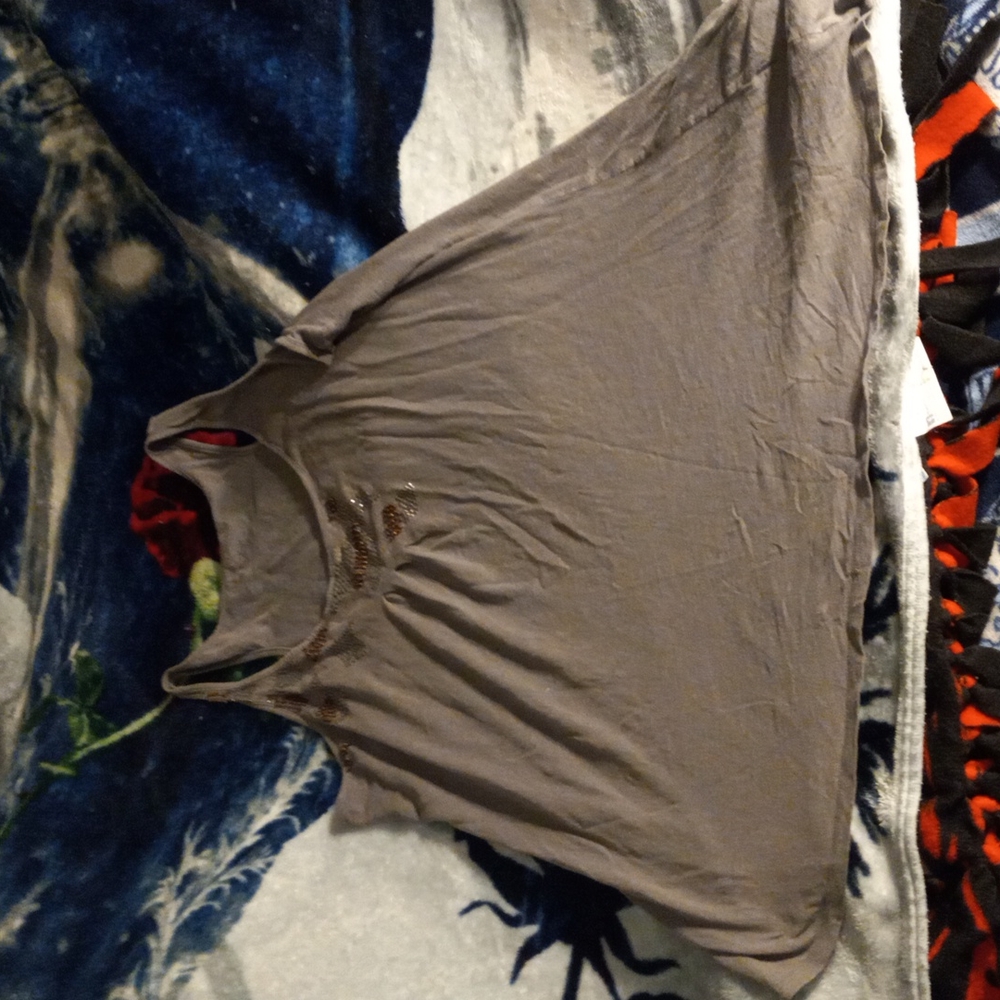 Women's gray jeweled tank top